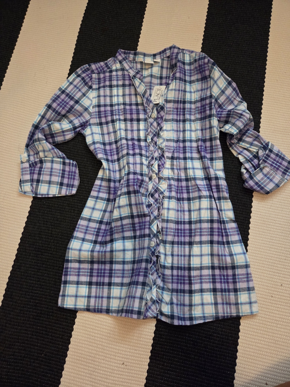 The Children's Place Lavender & Light Blue Plaid Ruffle-Front Button Shirt